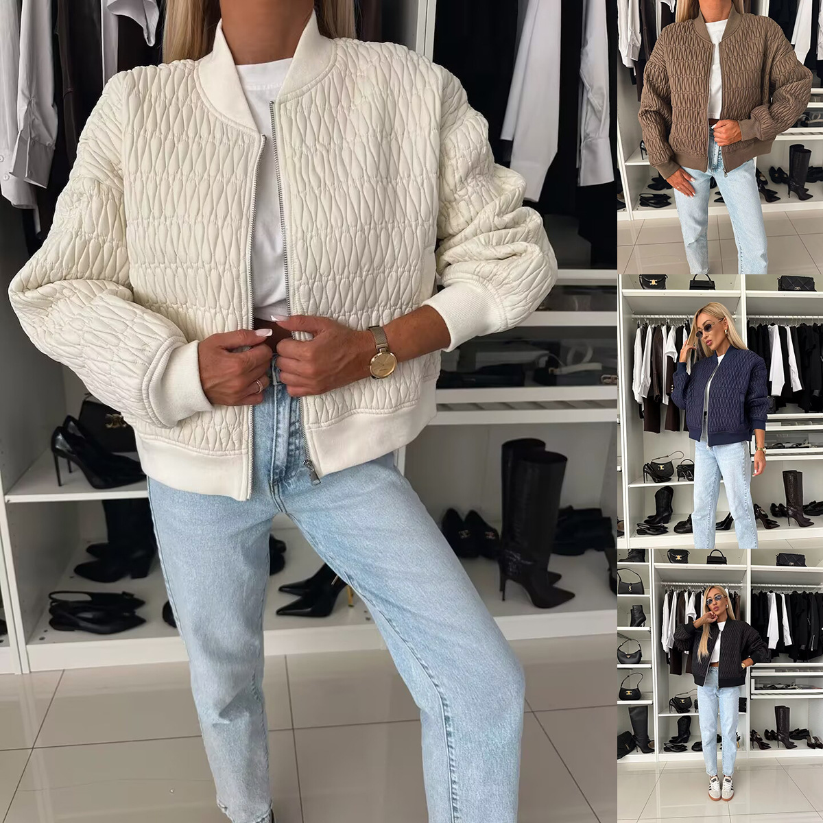 Winter Clothing Amazon - Nouvelle veste courte zippée brodée unie