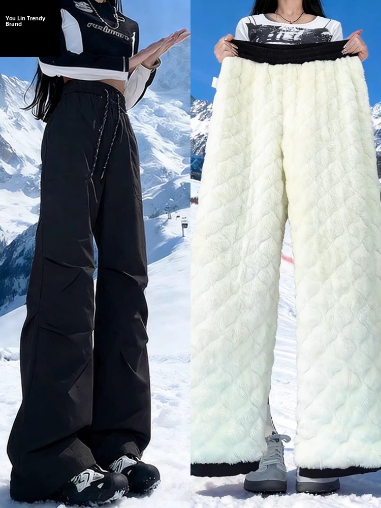 Ski Pants Waterproof - Pantalon d'hiver noir imperméable en coton