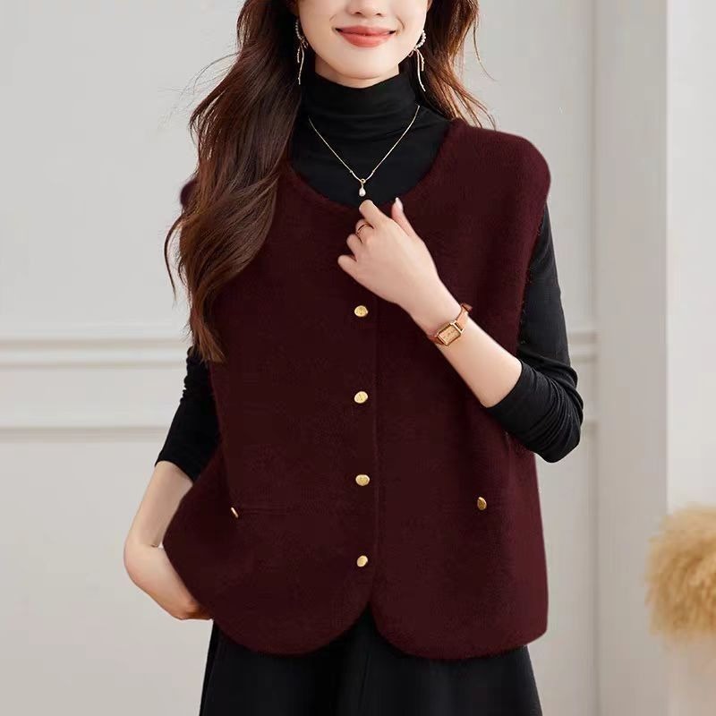 Winter Clothing Offer - Gilet tricoté pour femmes, couleur unie,