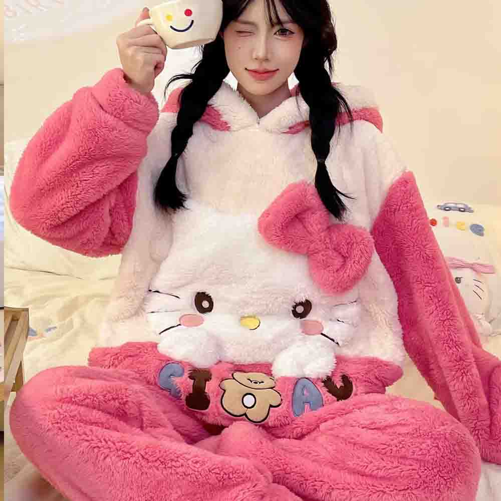 Pyjama en velours corail chaud - Winter Clothing Cute avis et prix